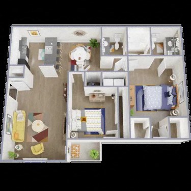 Floor plan for 2 beds, 1.5 baths, 958 sqft
